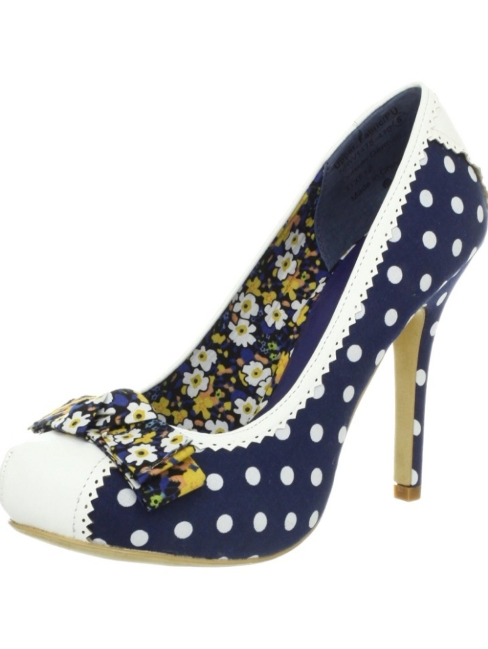 Retro Polka Dot Heels Bow Detail Pin Up Style Pumps Size